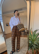 Maze Studios21 early spring cant resist its beauty tightness waist checkered with loose straight drum pants