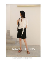 Maze Studios self-contained must-have handsome and crisp dad pants High-waisted black shorts five-point pants
