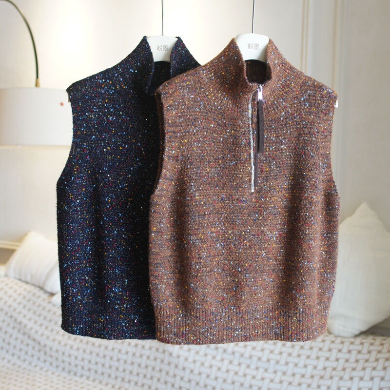 【Rainbow Doudou】Heavyweight Cashmere Colorful Speckled Yarn, Light and Warm, Relaxed Half-Zip Autumn and Winter Layered Vest 【Rainbow Doudou】Heavyweight Cashmere Colorful Speckled Yarn, Light and Warm, Relaxed Half-Zip Autumn and Winter Layered Vest