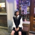 Phô mai thỏ tự chế phiên bản tiếng Hàn của đại học retro khâu gió sinh viên v cổ vest nữ ngoài vest mùa thu váy đầm đẹp Áo vest