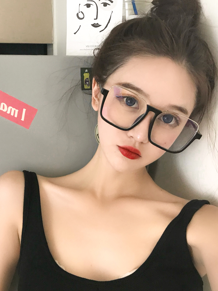 Sun Glasses Women Ins Street Beats Big Face Slim Glasses Han Version Myopia Round Flat Light Big Frame Half Frame Sunglasses Woman