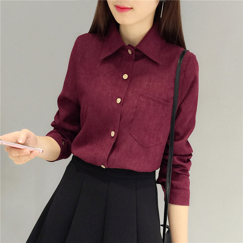 2021 spring and summer new versatile long-sleeved professional shirt women's retro Hong Kong flavor jacket top thin corduroy shirt