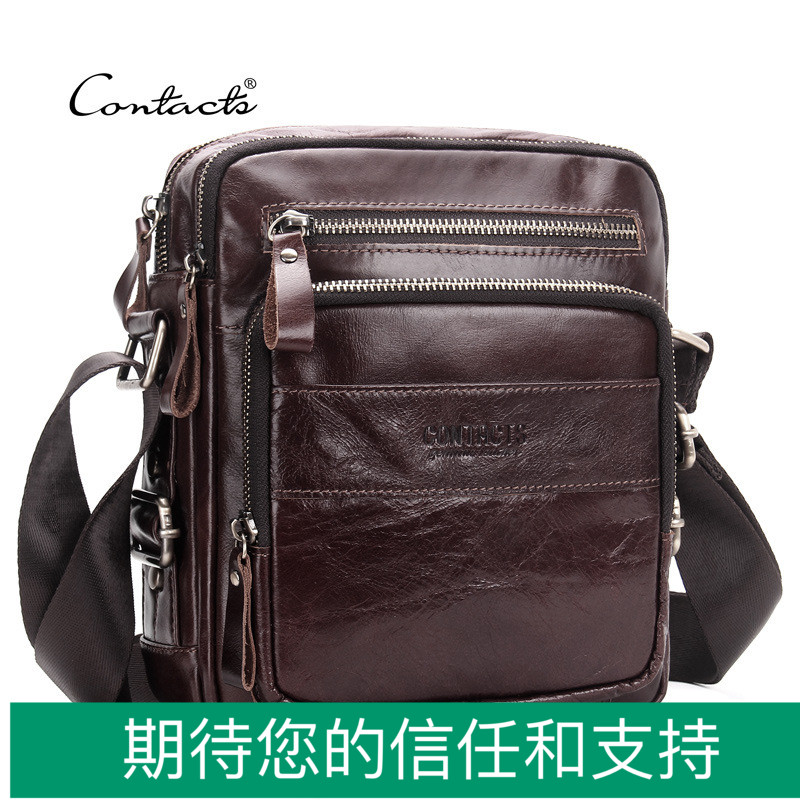 Black Angel Fashion Head Layer Bull Leather Men's Single Shoulder Bag Genuine Leather Multifunction Skew Satchel
