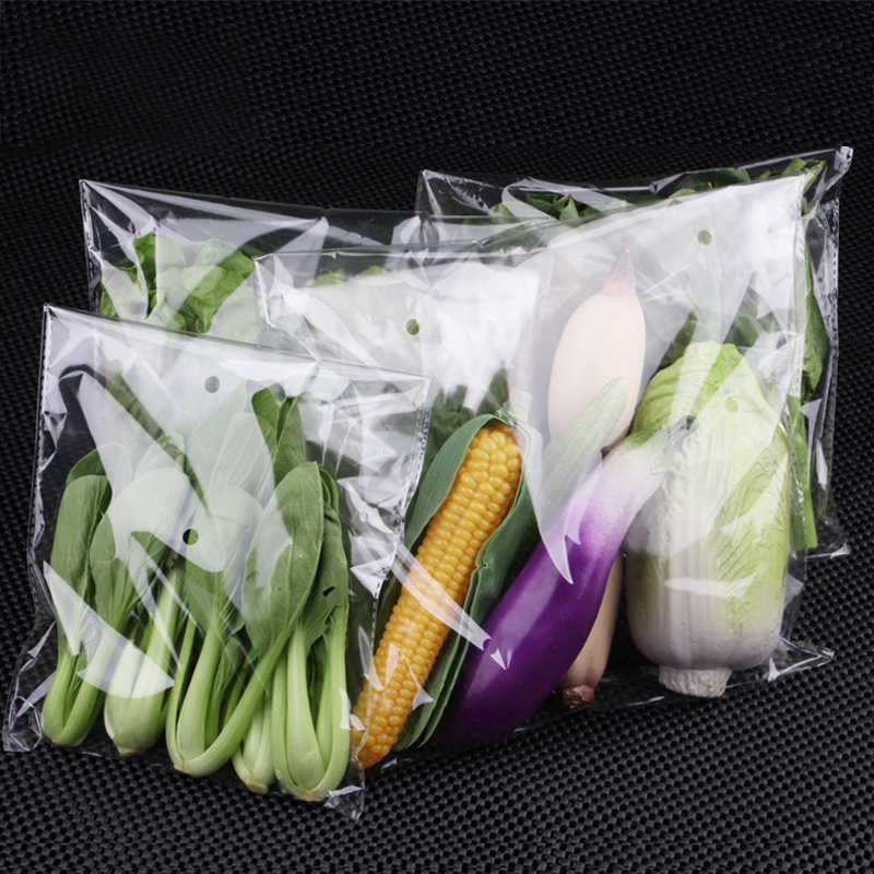 Supermarket special vegetable packaging bag transparent fresh-keeping bag anti-fog plastic self-adhesive bag breathable large trapezoidal packing bag