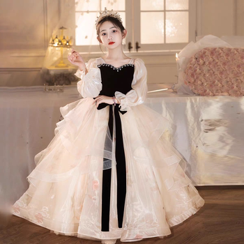 Children's Dress Autumn and Winter Violin Performance Host Piano Performance Dress Flower Girl Wedding Girl Birthday Princess Dress