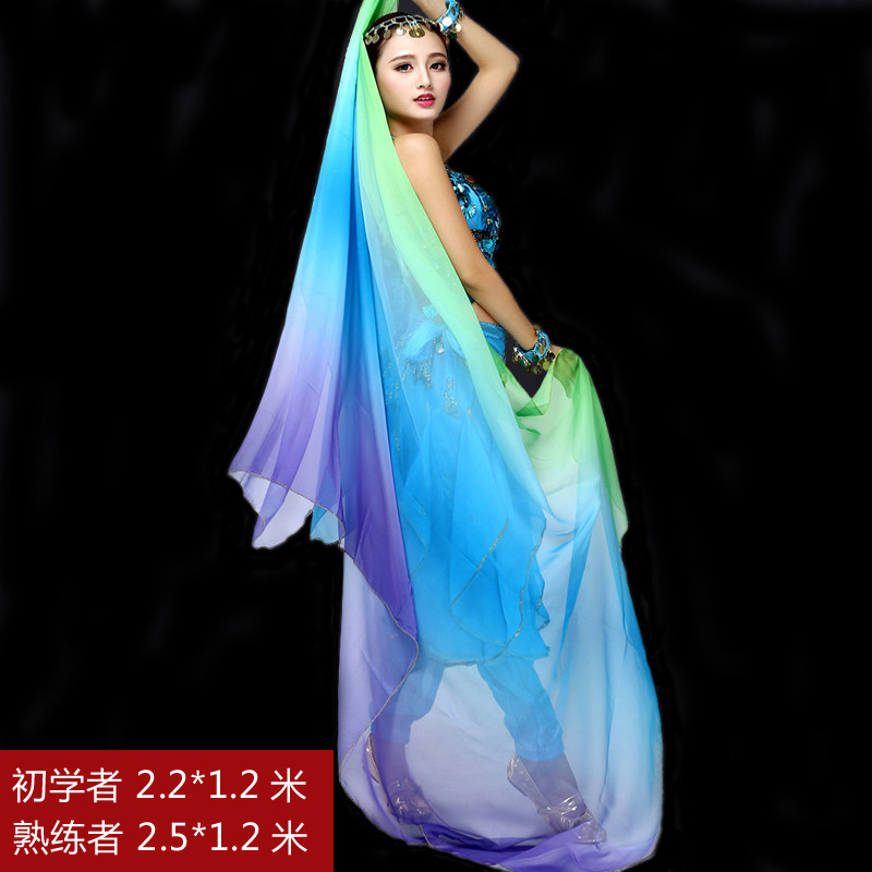 Lengthened widened belly leather dance scarves colored progressively colored hand yarn tossed dresses big scarves dance gig a big silk scarf J