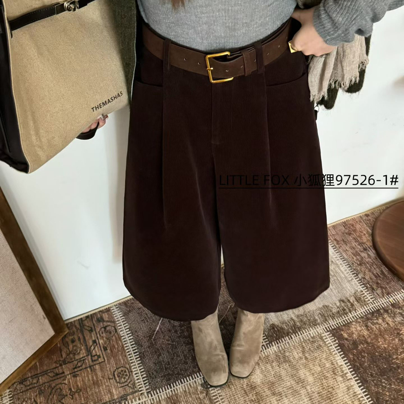 Little Fox 2026 Autumn Eight-Point Pants Retro High-Waisted Corduroy Wide-Leg Pants Slimming Versatile Seven-Point Pants Casual Pants Little Fox 2026 Autumn Eight-Point Pants Retro High-Waisted Corduroy Wide-Leg Pants Slimming Versatile Seven-Point Pants Casual Pants