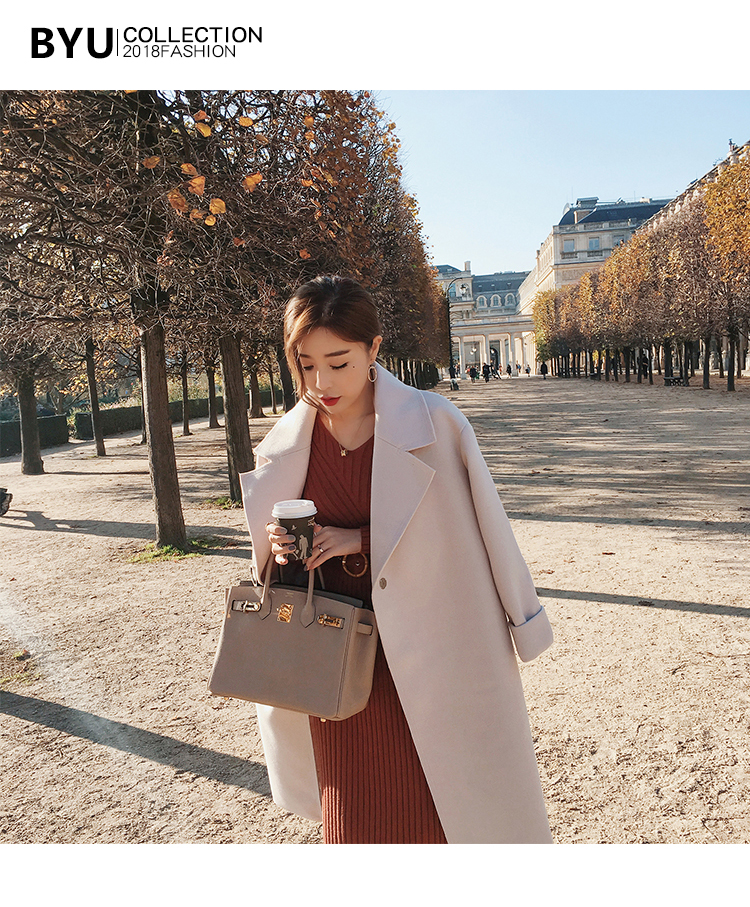 ByYou mùa đông len mới qua áo khoác len đầu gối nữ Slim dài nhỏ nhỏ áo len hai mặt mẫu áo khoác nữ đẹp