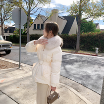 ByYou 2020 Winter new fox fur collar white waist long down jacket women slim white duck down jacket