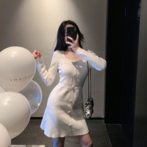 ByYou winter white French square collar knitted dress women 2020 New temperament waist slim short skirt