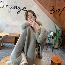ByYou winter high-end fox fur collar Australian hair double-sided woolen coat women design sense cloak woolen jacket