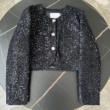 Модные блестки для ногтей, короткий кардиган с круглым воротником, новая коллекция, в корейском стиле, в стиле Шанель, легкий роскошный стиль