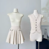Жилет без рукавов, юбка в складку, летний комплект, V-образный вырез