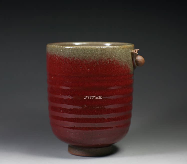 Miao Zongxian hand signed coal-fired Jun porcelain snail bowl chicken blood red