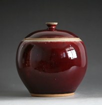 Coal Burning Hand-pulled EmbryoJun Porcelain RED GLAZED TEA LEAF JJAR TEA BIN TEA TABLE STORAGE TEA POT