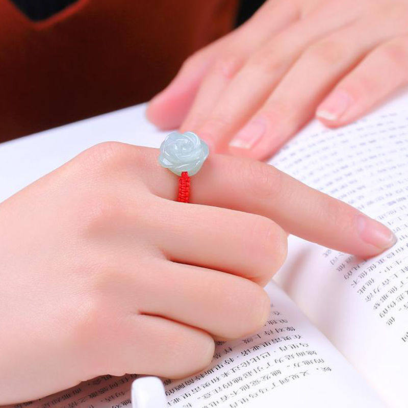 Natural jadeite peony flower ring hand ornament jade raw stone jadeite jadeite handmade weaving