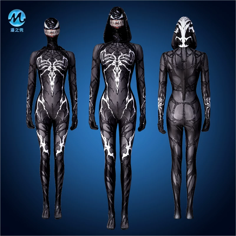 Adult Bodysuit Outfits Venom Women Cosplay Costume Jumpsuit With Mask女毒液黑毒女王cos服