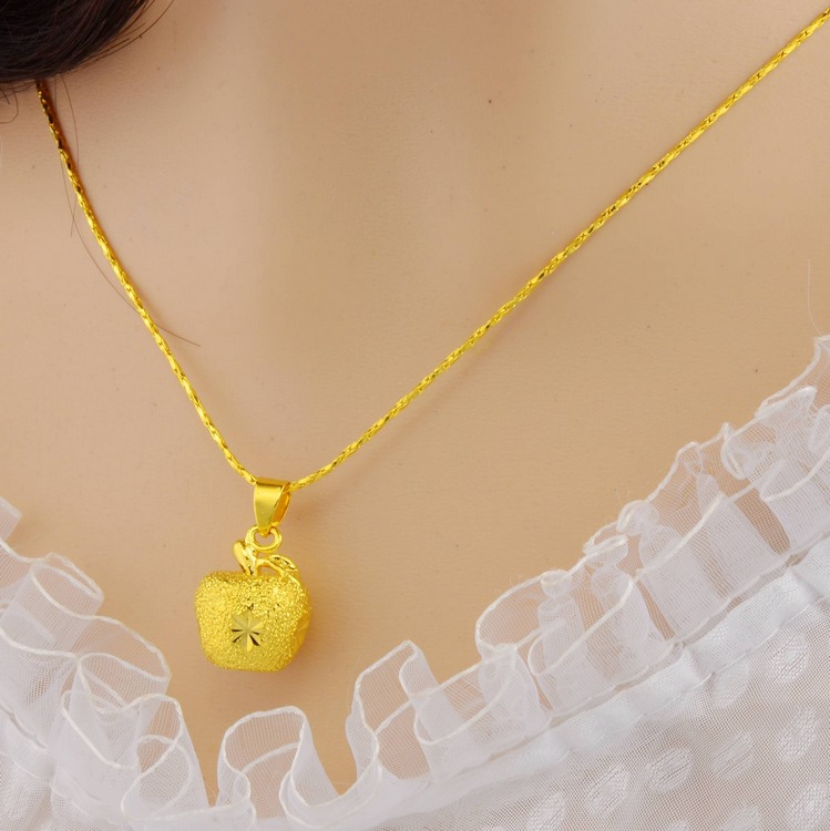 Gold Apple Pendant Gold Apple Women's Pure Gold 999 Ping An Fruit Pendant Necklace for Girlfriend Gift 3D Hard Gold