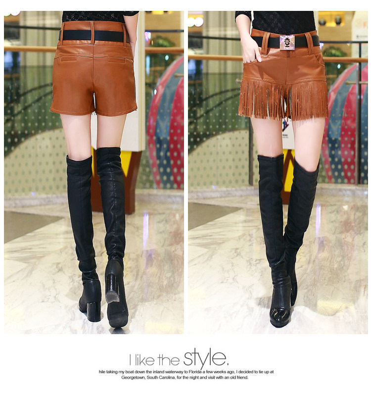 8520#<em>2015</em>秋<em>冬款女装短裤</em>韩版显瘦百搭PU流