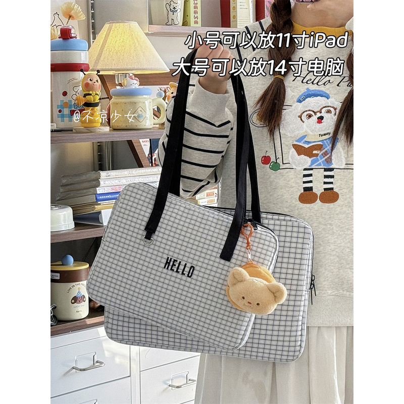 Plaid Handbag Shoulder Bag 11inch iPad Pro Tablet Sleeve Bag 13/ 14inch Laptop Bag Storage Bag