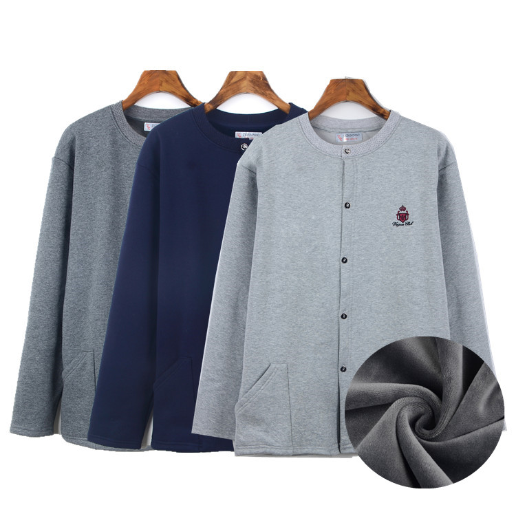 Middle Aged Fever Clothes Men Thicken Plus Suede Grandpa Pure Cotton Plus Suede Cardiovert Dad Single Piece Blouse Winter