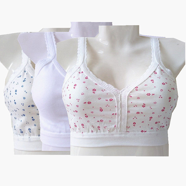 3 pieces in old age printed harness short vest without steel ring pure cotton cover head corset plus fattening thin mother underwear