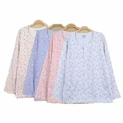 Cotton middle-aged and elderly long-sleeved open pair thin spring and summer autumn clothes air-conditioning shirt Loose Women's cardigan jacket knitted