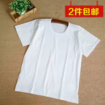 Middle-aged and elderly summer cotton short-sleeved men's vest round neck half-sleeved sweatshirt solid color cotton loose Old Man shirt