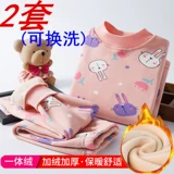 Демисезонная утепленная пижама, термобелье, хлопковое нижнее белье, детский комплект, удерживающие тепло штаны