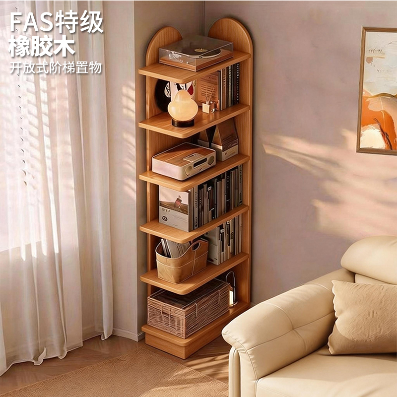 Solid Wood Corner Storage Shelf Bookshelf Floor-Standing Wall-Mounted Integrated Living Room Corner Narrow Bookcase Children's Picture Book Storage Rack