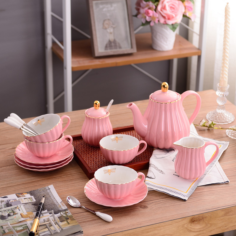 Desail English-Style Girl's Coffee Cup Set, European-Style Ceramic Simple Afternoon Tea Complete Tea Set, Creative American-Style Cup