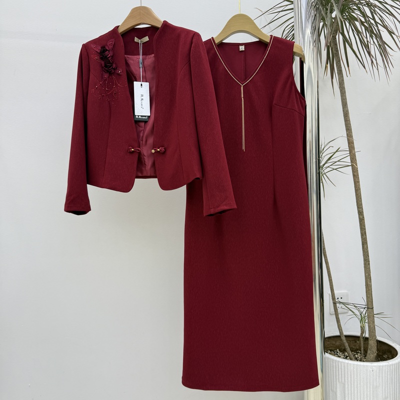Jiumu 25B11 Wedding Banquet Mother-Of-The-Bride Dress, Stylish Two-Piece Set for Mothers, Slimming and Flattering Toast Dress