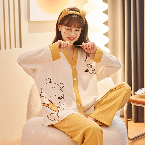 Пижама, хлопковый демисезонный лонгслив, комплект, осенняя, простой и элегантный дизайн, большой размер, популярно в интернете