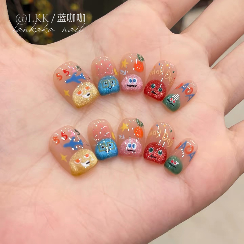 Mayday Support Wearable Nails 2026 New Cute Wearable Nail Art Short Style High-End Handmade Nail Stickers