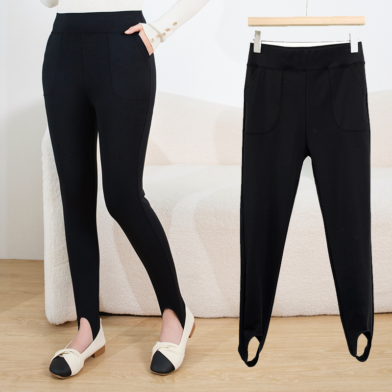 Xuanju New Style High-Waisted Leggings with Pockets, Foot Stirrups, Cotton Lining, Thick, Windproof, Glossy, Stretchy, Large Nylon