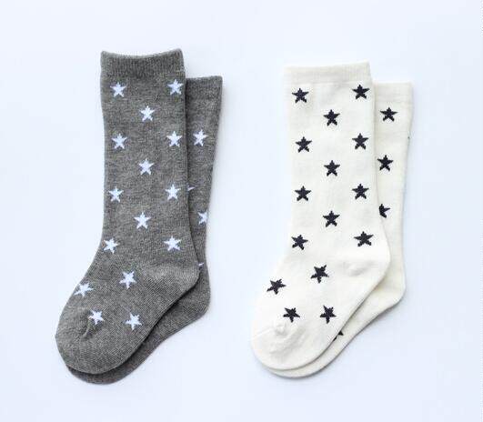 Korean version spring summer 100 days baby middle cylinder socks male and female baby pentagram stars pure cotton over knee socks children grey socks