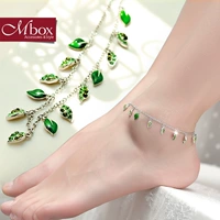 Mbox Anklet Women Phiên bản Nhật Bản và Hàn Quốc Lá xanh Cá tính Dây thừng Sinh viên đơn giản Sen Trang sức Lá Teaser vòng chân phong cách tây âu