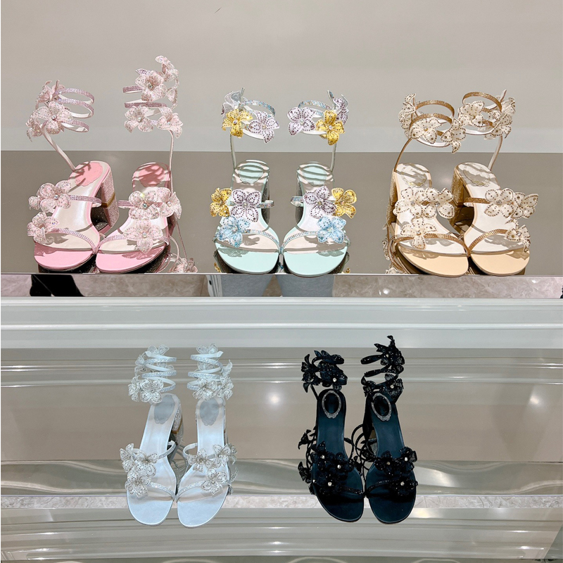 Flash Sale All-In-One Edition Rc.Mb.Cl.Sw Twisted Snake-Shaped Wedding Shoes Banquet Bridesmaid Crystal Flower Chunky Heel Sandals