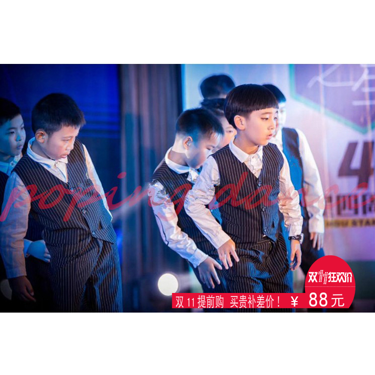 Toddler Street dance Popping pants locking striped Western pants Machia suit Children's mechanical dance performance out of service