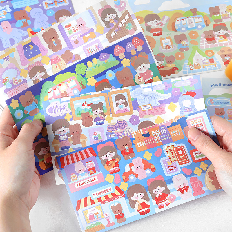Small pieces Daily adhesive cute Katong people View Ledger stickers Decorative Scenarios Hand Ledger Material