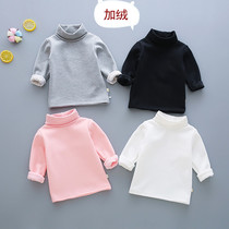 Boys and girls long-sleeved T-shirt warm top Baby cotton childrens high-neck childrens white plus velvet bottoming shirt