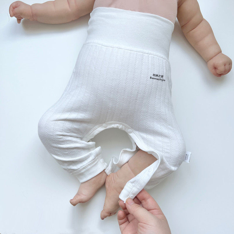 Newborn pure cotton boneless baby high waist belly pants spring and autumn big PP belt snap pants men and women baby sanitary pants