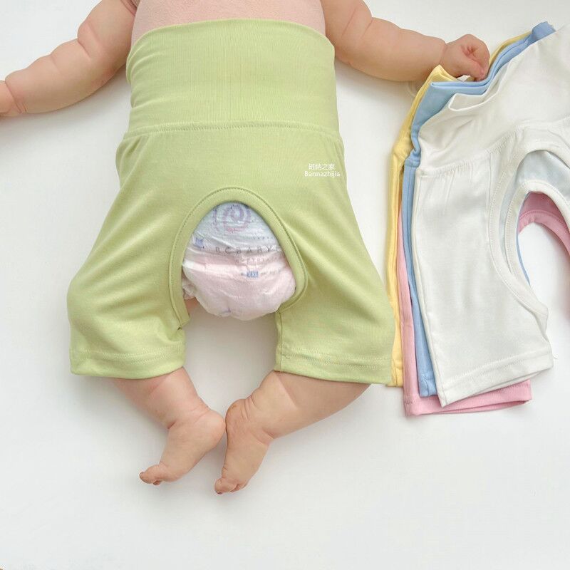 Baby summer modal thin section open file belly protection five-point five-point pants male and female baby boneless high waist infant shorts