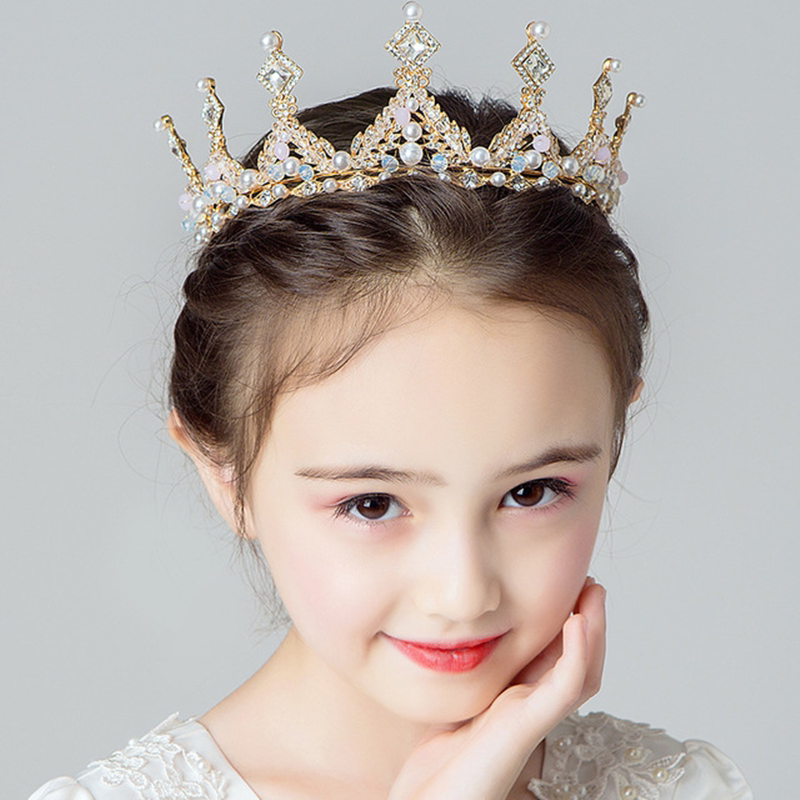Children's Crown Head Princess Girl's Birthday Water Diamond Pearl Hang Clamp performed 2021 New Girl Han Edition