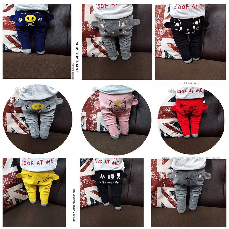 Baby pants spring and autumn baby big button button high waist pamper pants boy autumn thin pants tide