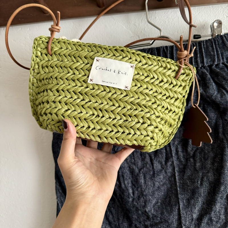 Pipi Roll Crochet Fishbone Needle Summer Raffia Cotton Grass Thread Genuine Leather Base Phone Bag Material Kit DIY