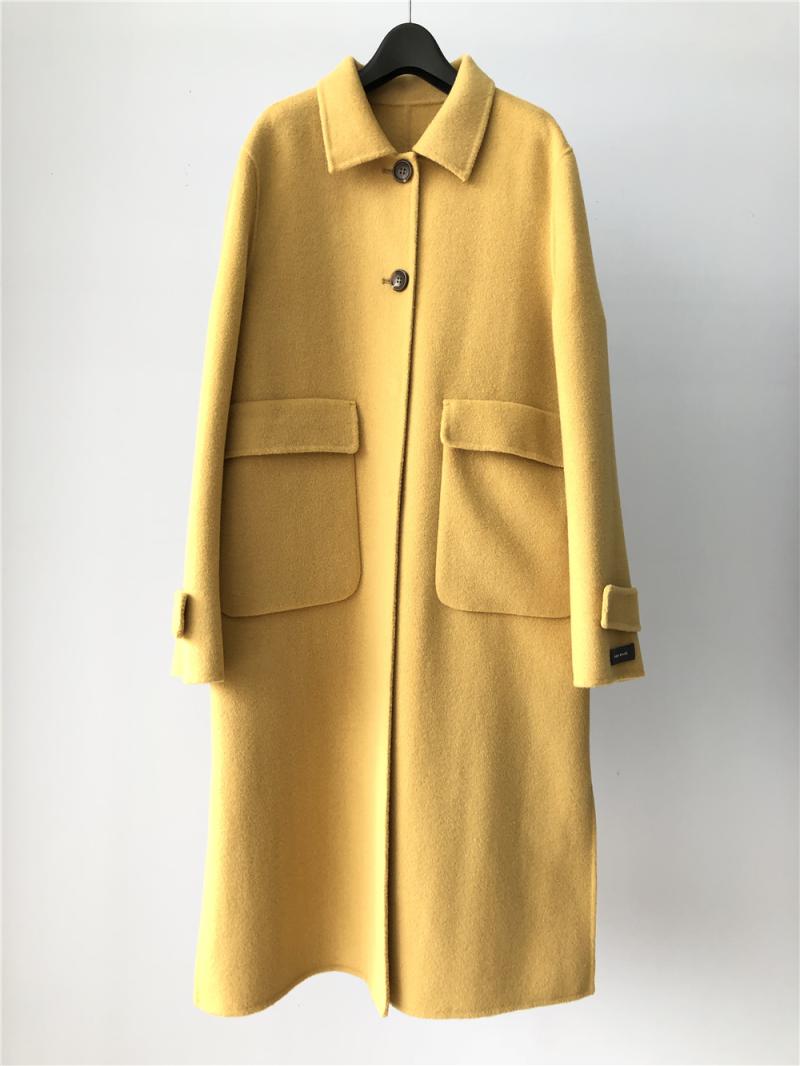 Đơn ngực cashmere áo khoác nữ hai mặt phần dài side khe túi thanh lớn 18 mùa thu và mùa đông mới của Hàn Quốc phiên bản của áo len áo khoác nữ 2021