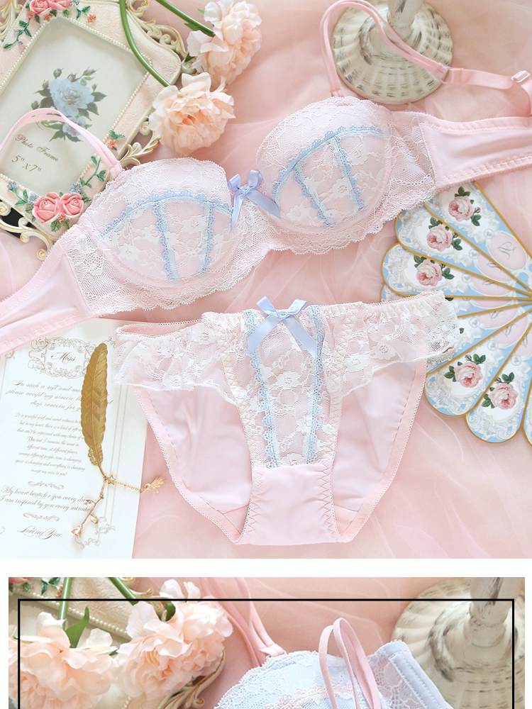 sexy bra and panty Underwear sweet and cute lace lingerie with briefs set girl heart fresh steel ring gathered thin bra set large size bralette bra and knicker sets cheap