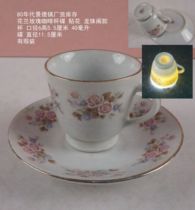 Special offer 80s Jingdezhen Hualan Rose coffee cup and saucer set 40ml decal Longzhu Pavilion model has defects