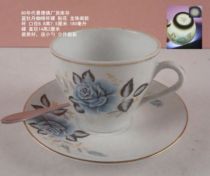 Special price 80s Jingdezhen factory blue peony coffee cup and saucer 200ml decal Longzhu Pavilion model with slight flaws